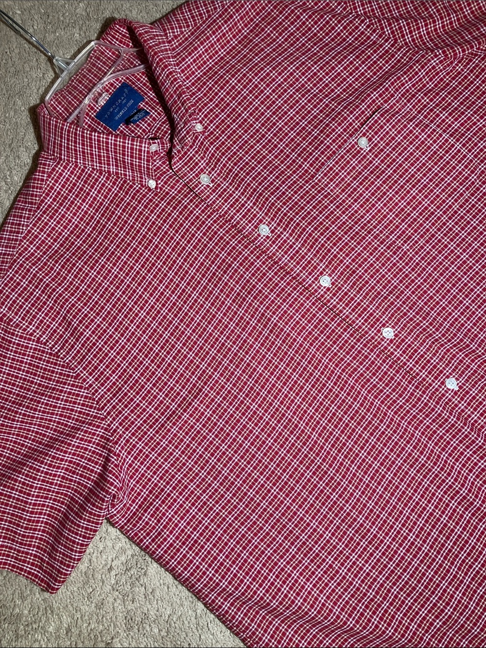 Towncraft Red & White Plaid Short Sleeve Button-Down Shirt